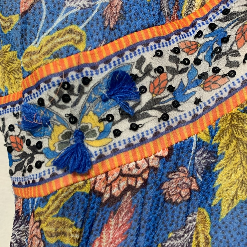 Anthropologie Blue Floral Maxi Dress with Pink and Yellow Accents - Picture 7 of 11